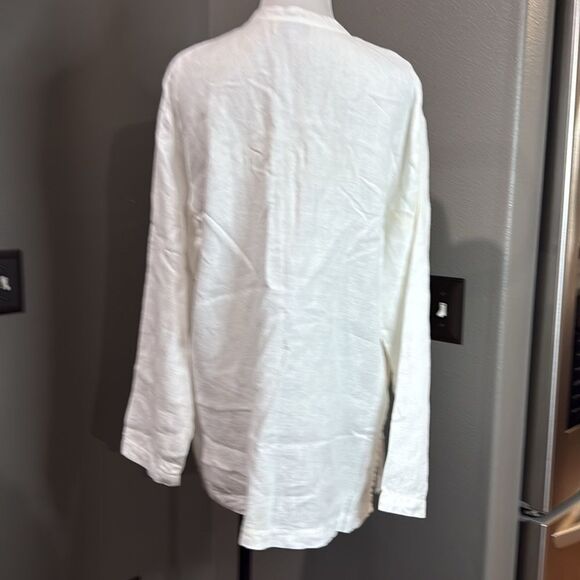 J.Jill White Linen Button Down Tunic Blouse Flaws - Picture 8 of 13